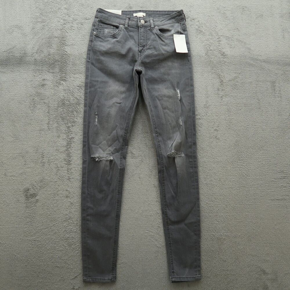 H&M Jeans Womens Size 6 Gray Mid-Rise Skinny Stretch 30.5" Inseam Distressed NWT